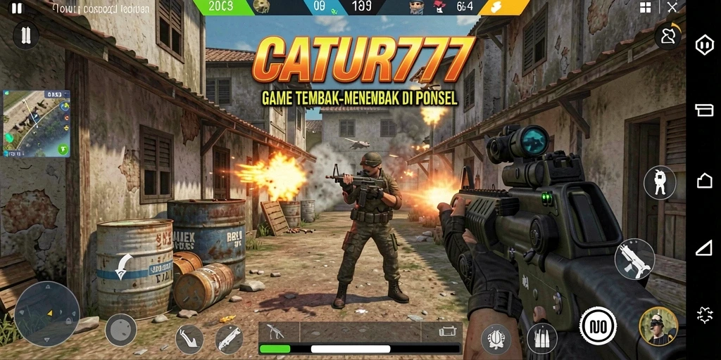 Screenshot CATUR777 menunjukkan aksi tembak-menembak yang mendebarkan.