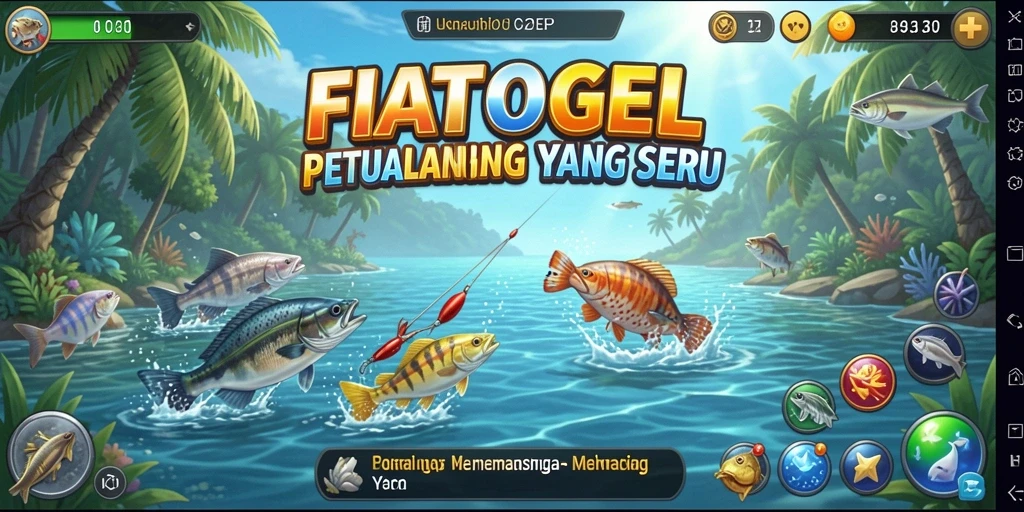 Screenshot gameplay FIATOGEL yang menampilkan serunya memancing ikan.