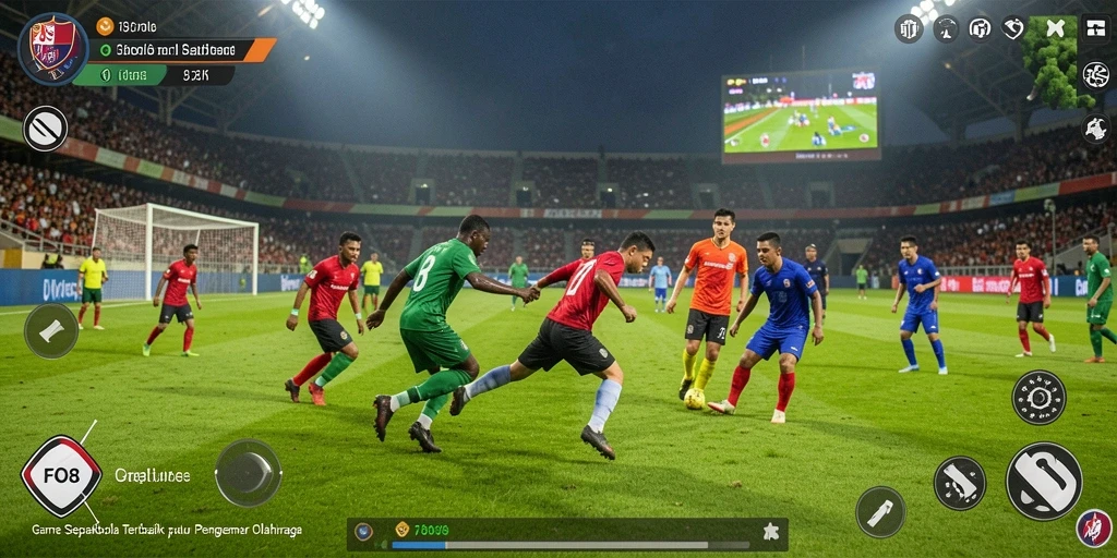 Tangkapan layar FO8 menampilkan aksi permainan sepakbola yang mendebarkan.