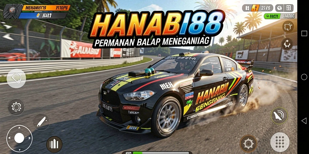 Screenshot menunjukkan aksi balapan seru di HANABI88.