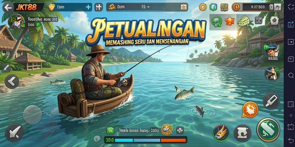Tampilan screenshot utama JKT88 menampilkan gameplay seru saat memancing.