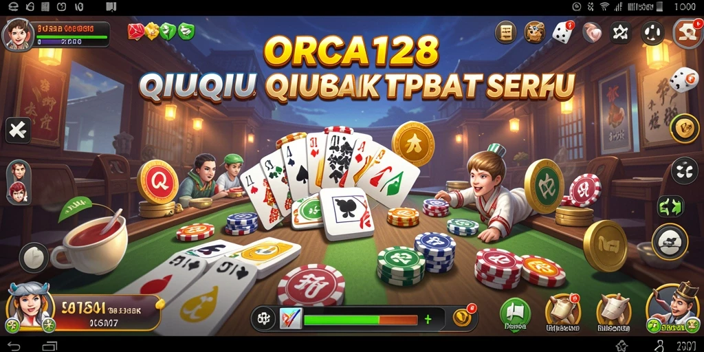 Screenshot gameplay ORCA128 menampilkan kartu dan suasana permainan QiuQiu.