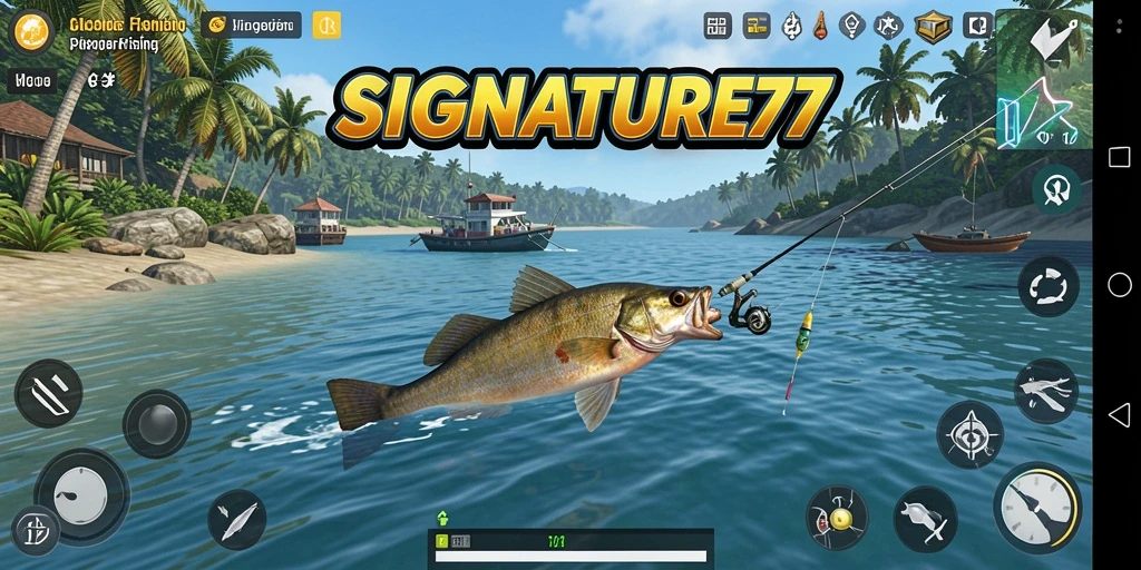 Screenshot gameplay SIGNATURE77 dengan aksi memancing yang menarik.