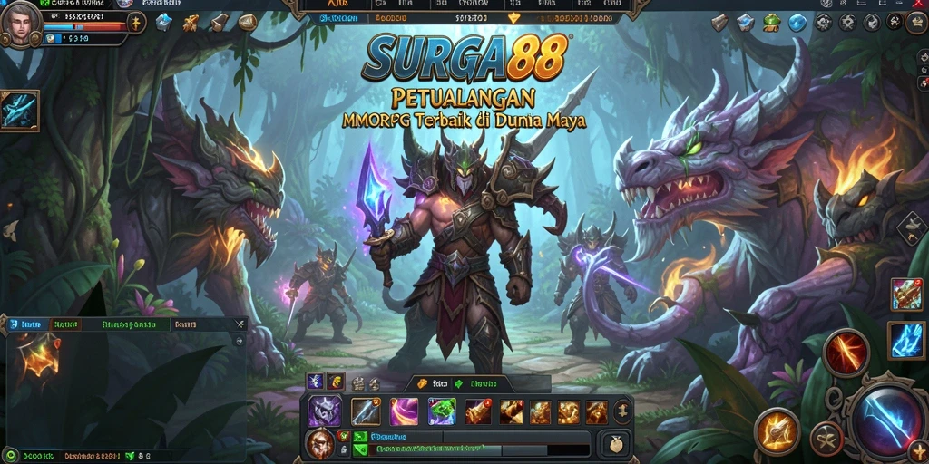 Screenshot dari gameplay epik dalam SURGA88, menampilkan pertarungan seru di dunia MMORPG.