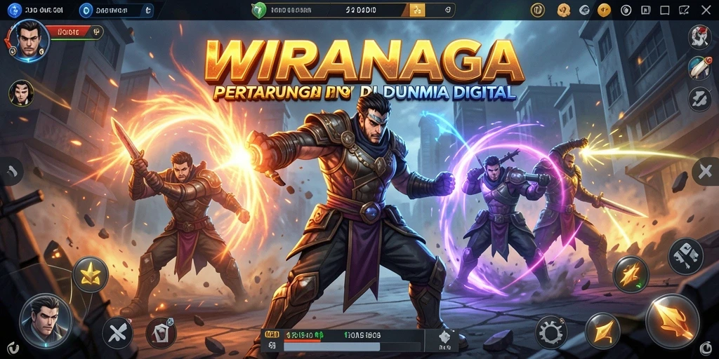 Screenshot utama WIRANAGA menampilkan aksi pertarungan yang intens.